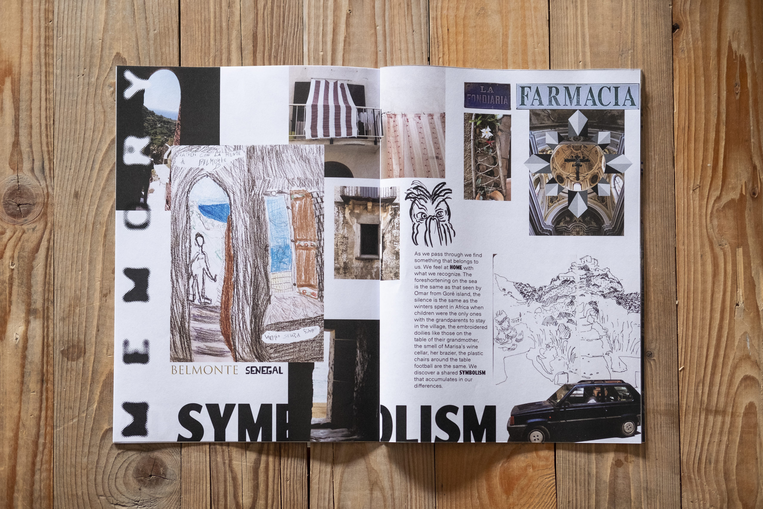 Spread della fanzine n1, creata a Belmonte durante crossings Spread della fanzine n1